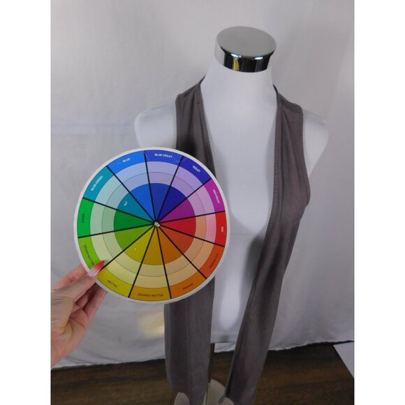 Cato Vest Womens Medium Taupe Open Front Sleeveless Laser Cut Back Faux Suede - Picture 9 of 12